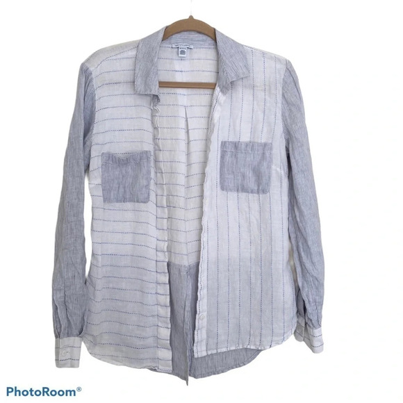 Saks Fifth Avenue Linen Striped Hi-low Button down - Picture 10 of 11